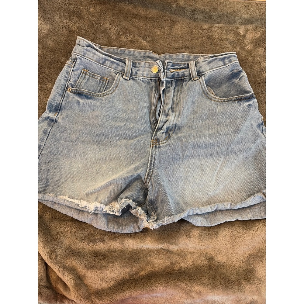Fashion Jeans Womens Light Wash High Waisted Raw Hem Denim Shorts Blue Size M/6